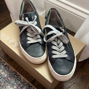 Paul Green Black Leather Sneakers with White Soles